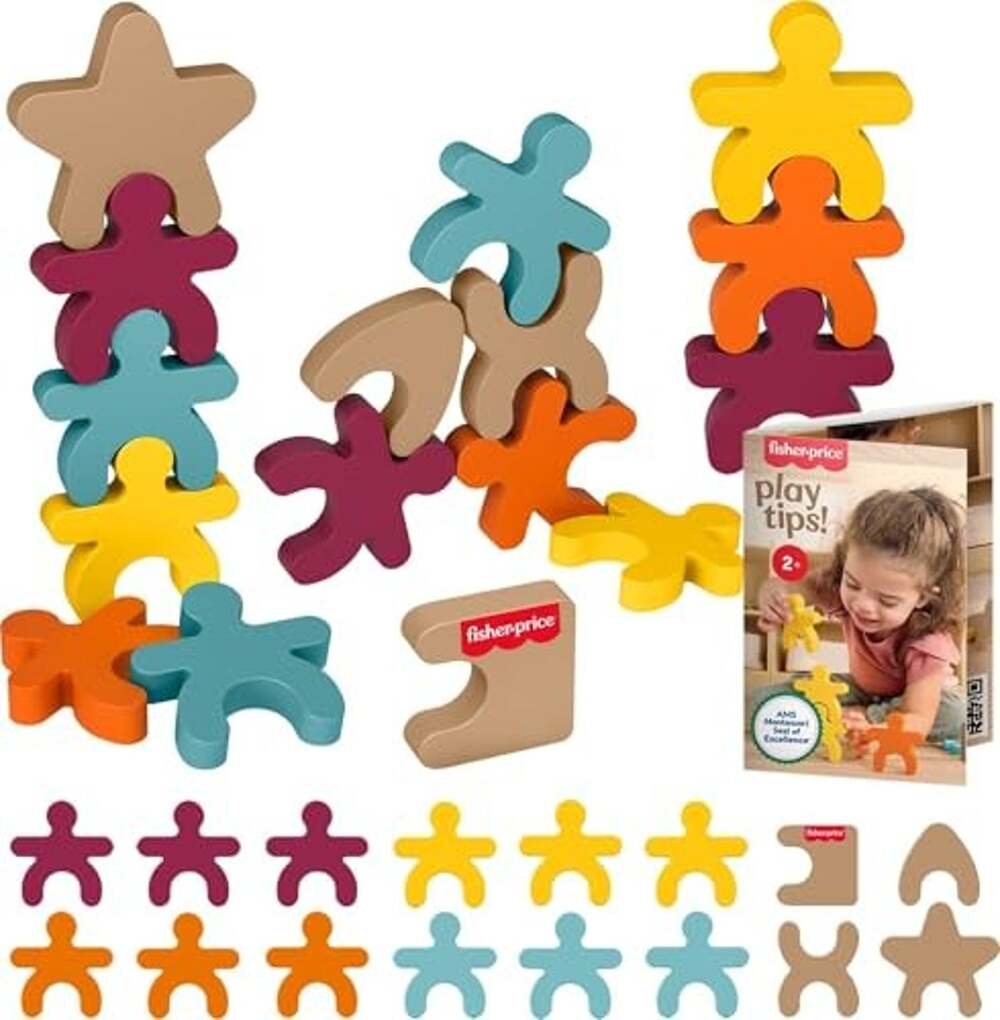 Fisher-Price Wood Montessori Stacking Shapes Learning Activity NIB